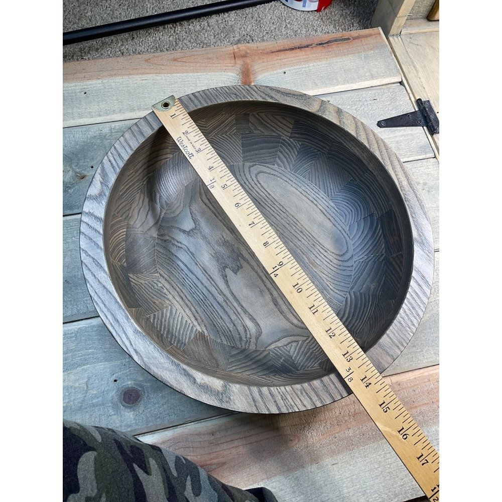 14" Large Decorative Wooden Fruit Bread Serving Bowl - Picture 4 of 5